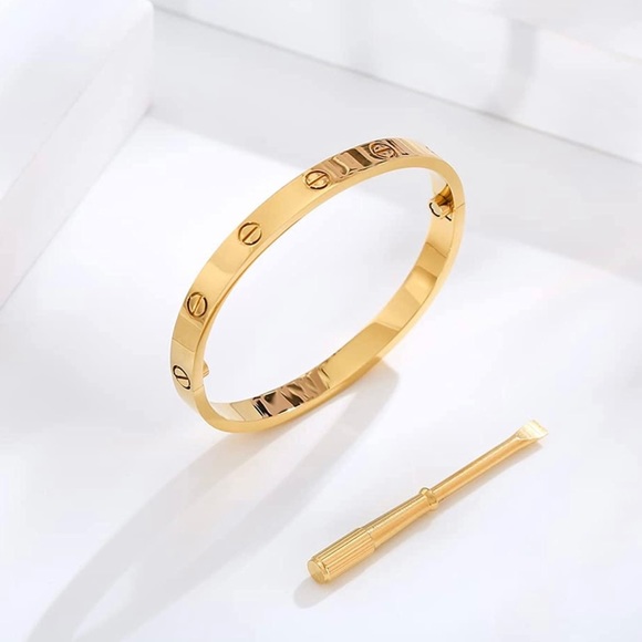 Gold Screw Bracelet Cuff Bangle - Picture 7 of 16